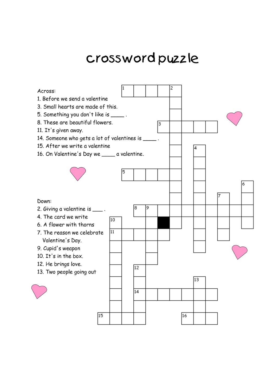 Crossword Puzzles For Kids - Best Coloring Pages For Kids - Printable Crossword Puzzles About Love