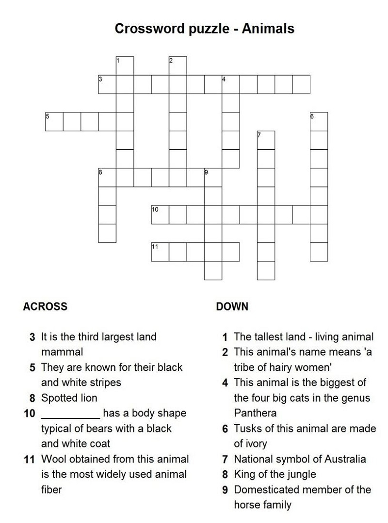 Crossword Puzzles For Kids Free | Kiddo Shelter - Printable Crossword Puzzles Horses