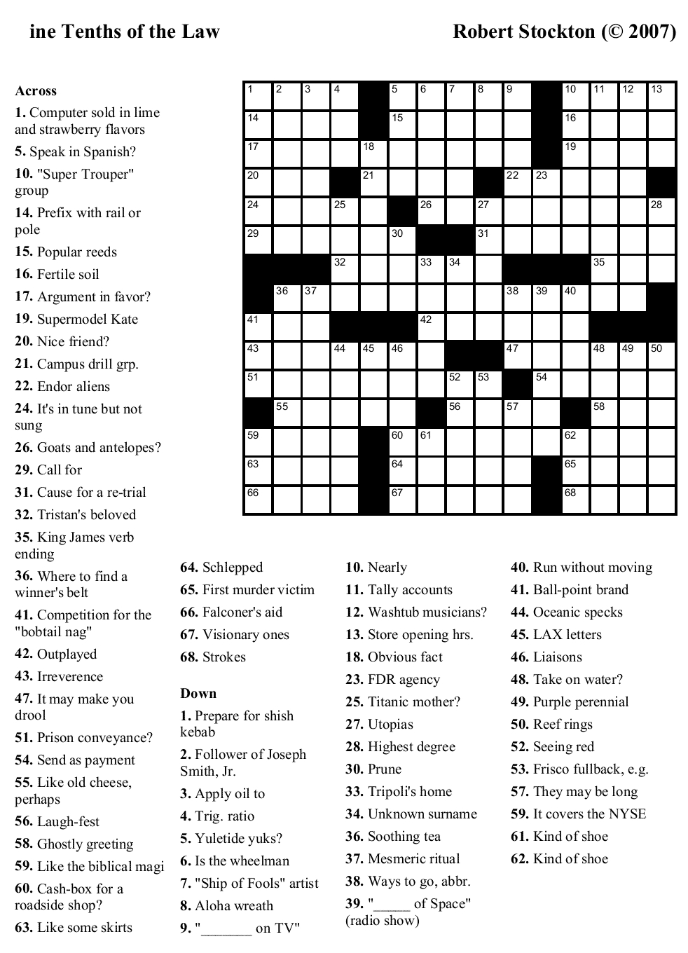 Free Printable Crossword Puzzles With Solutions Printable Crossword 