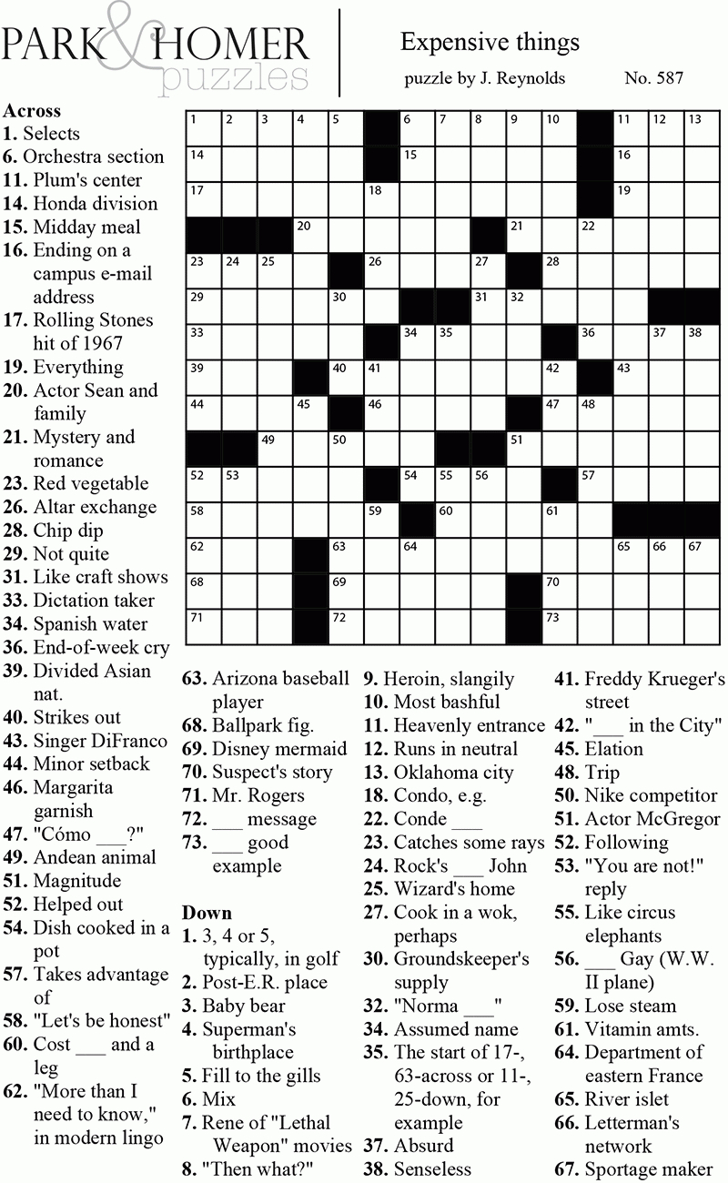 Free Online Crossword Puzzles For Seniors Printable