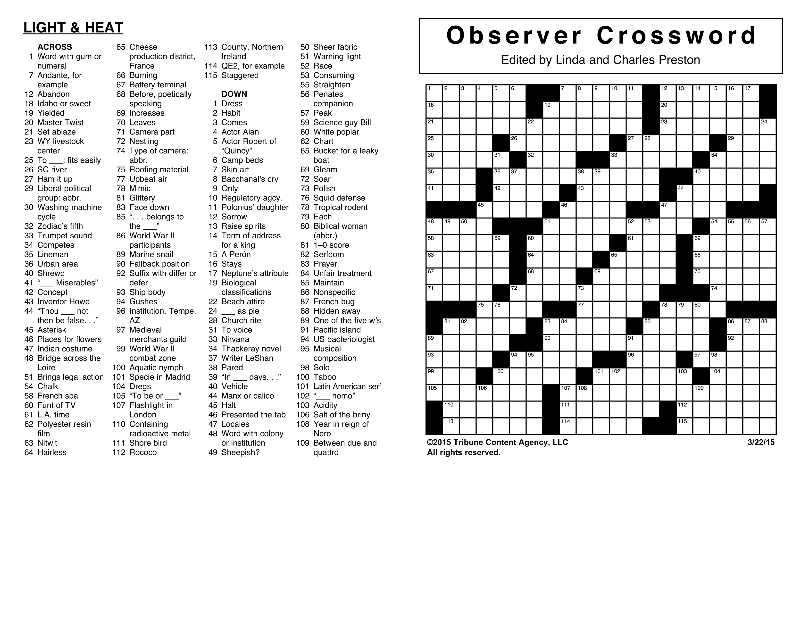 Crosswords Archives | Tribune Content Agency - Printable Tribune Crossword