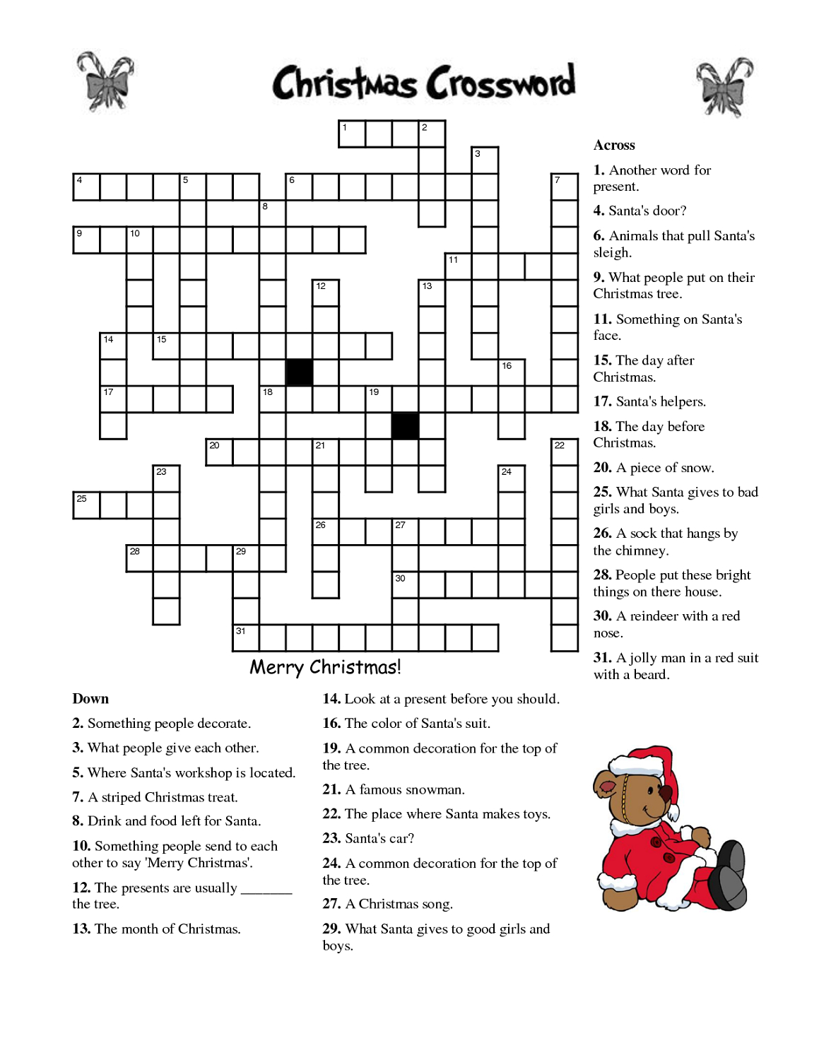 Crosswords For Kids Christmas | K5 Worksheets | Christmas Activity - Printable Crossword Puzzles Elementary School