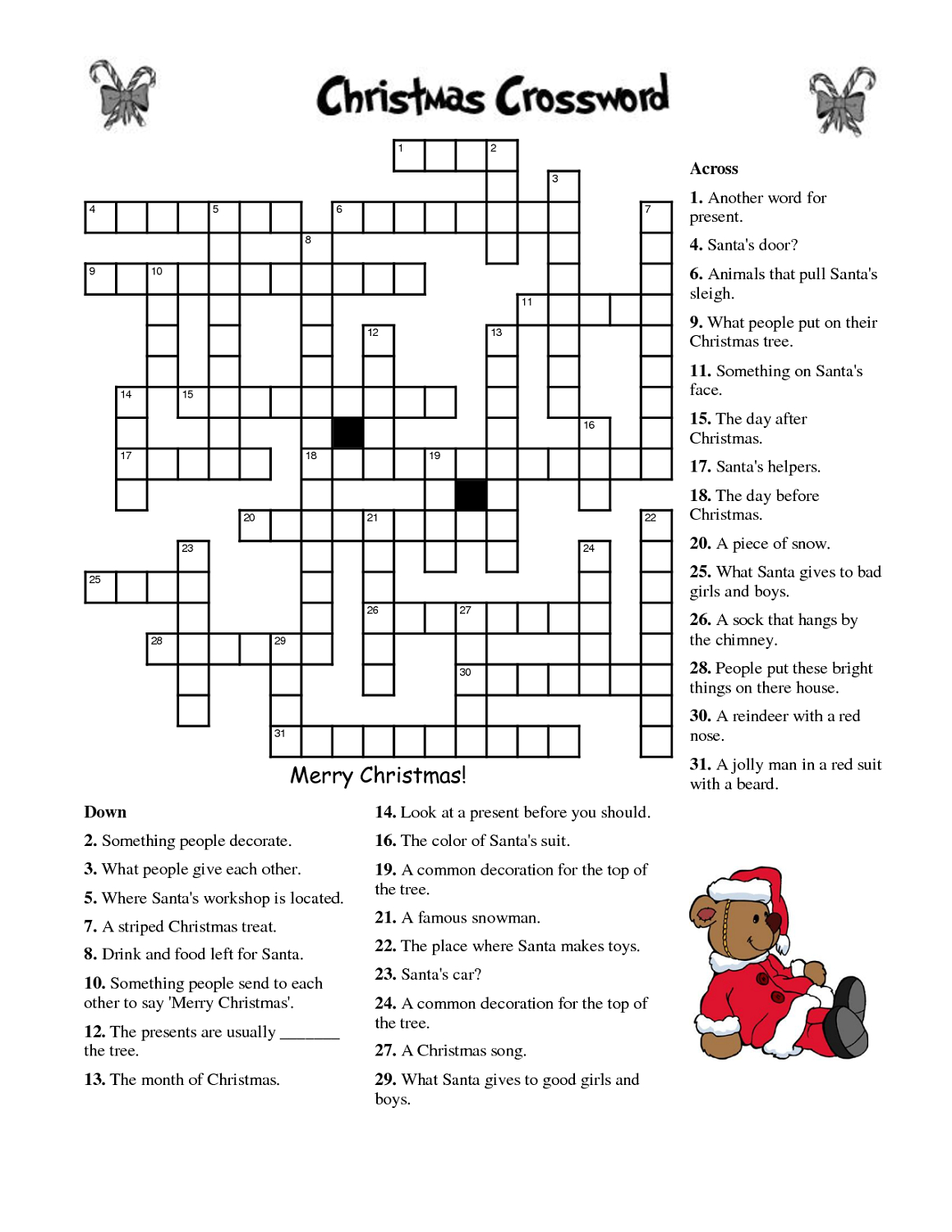 Printable Xmas Crossword Puzzles Printable Crossword Puzzles