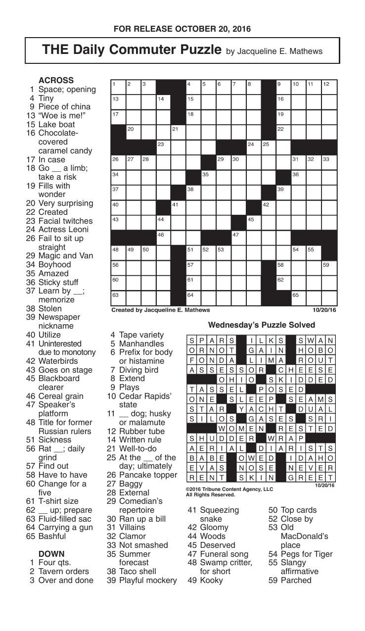 Crosswords, October 20, 2016 | Crosswords | Redandblack - October Crossword Puzzle Printable