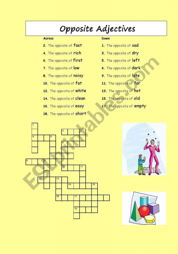 crosswords opposite adjectives and verbs esl worksheetphiliproth