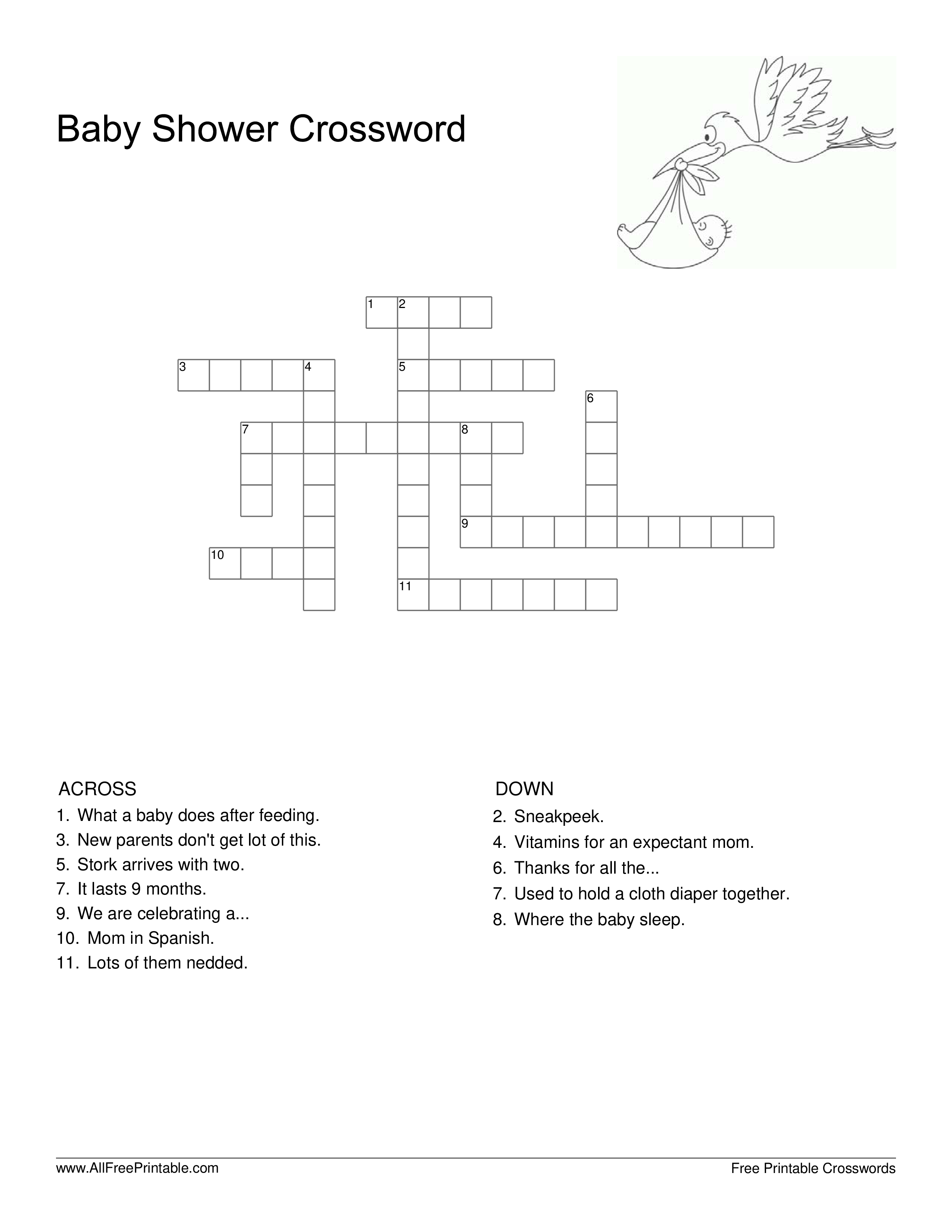 Crosswords Puzzle Baby Shower | Templates At Allbusinesstemplates - Free Printable Baby Shower Crossword Puzzle