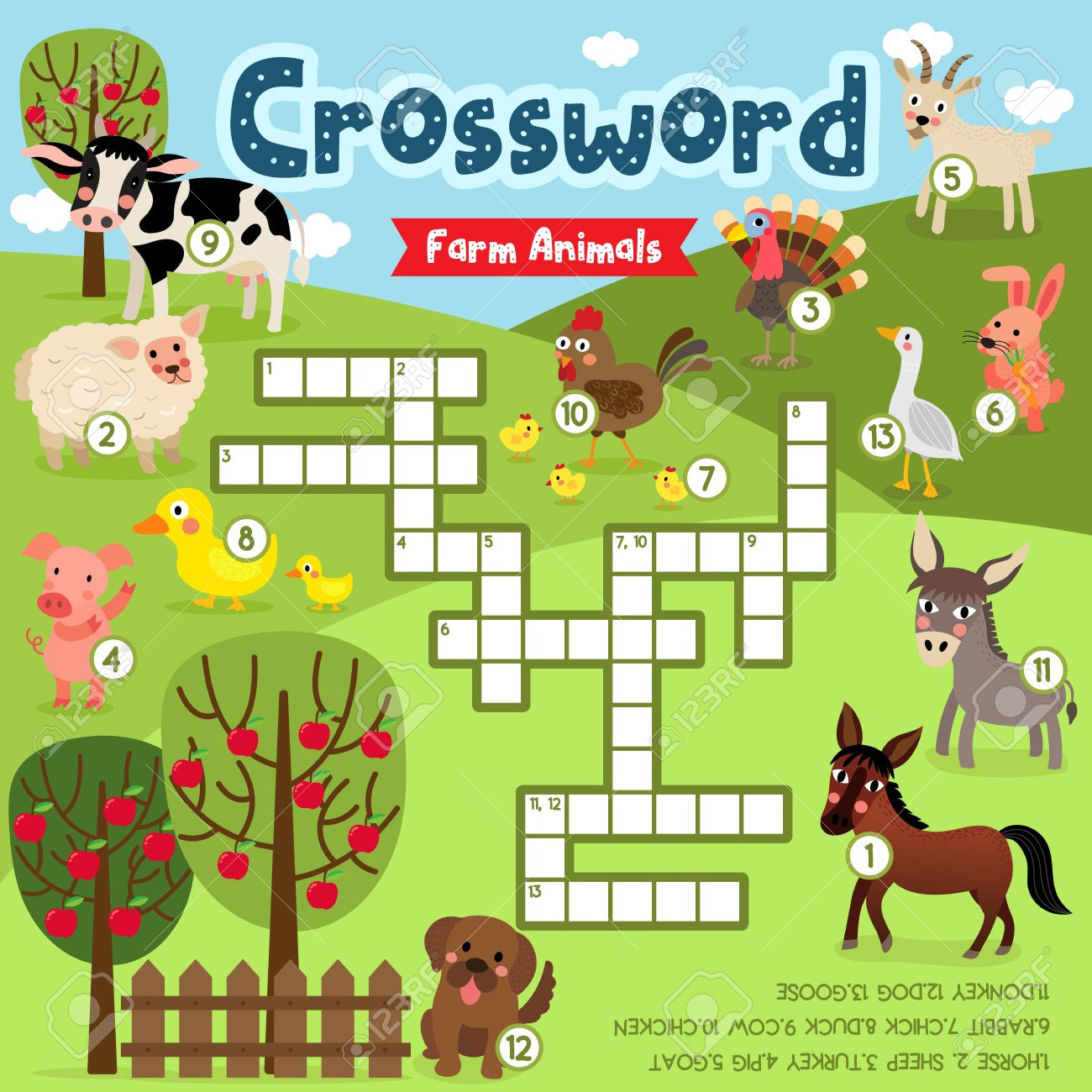 Crosswords Puzzle Game Of Farm Animals For Preschool Kids Activity - Printable Animal Puzzle