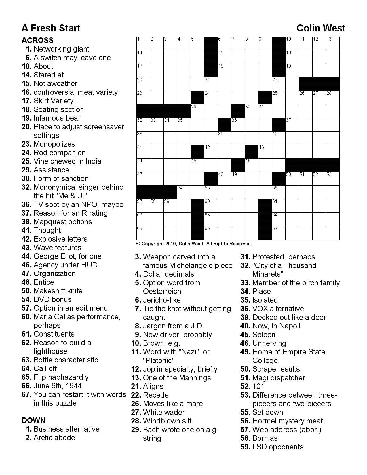Crosswords | Wlog Blog - Printable Crossword Puzzles 2010