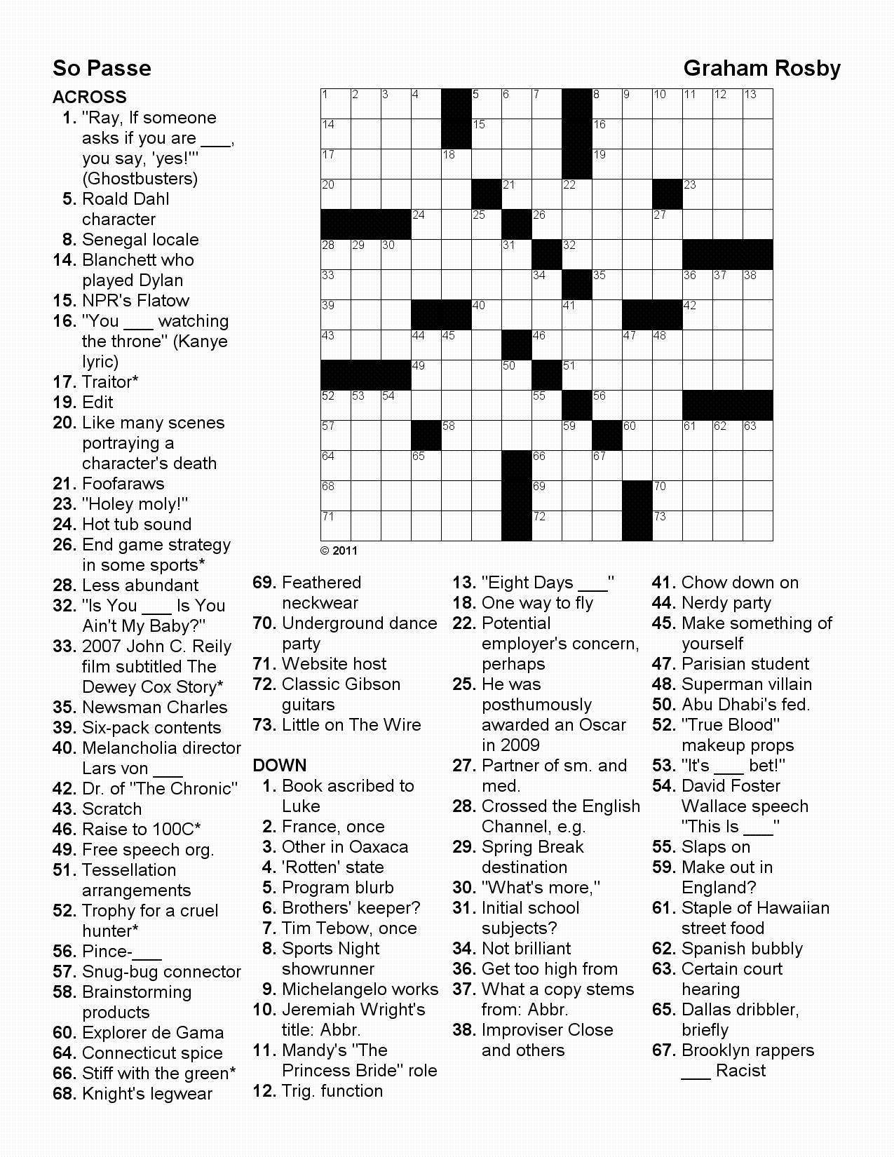 Crosswordsgraham Meyer Rosby - Pop Culture Crossword Puzzles Printable