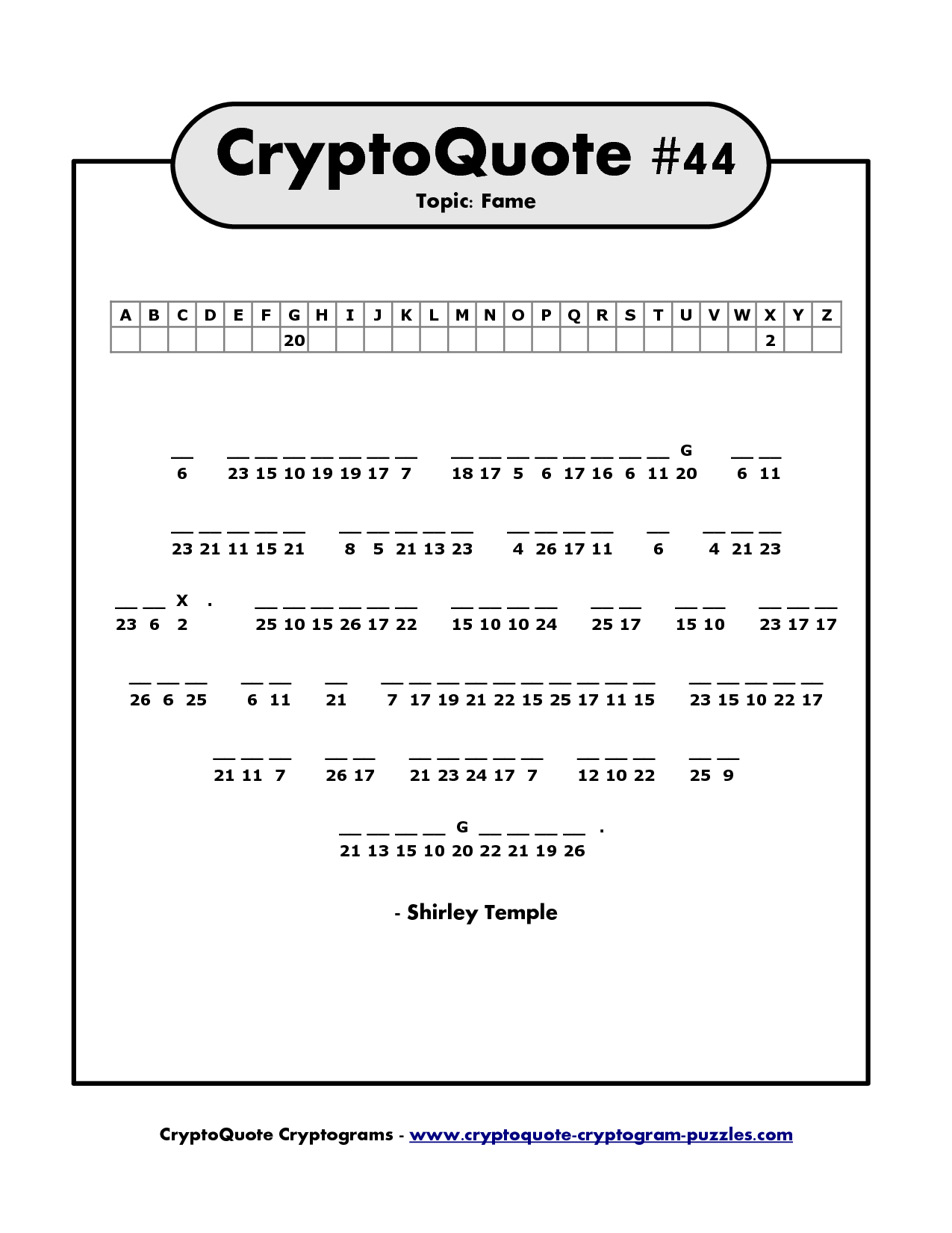 Cryptogram Puzzles To Print | Shirley Temple Cryptoquote - Printable - Printable Quiptoquip Puzzles