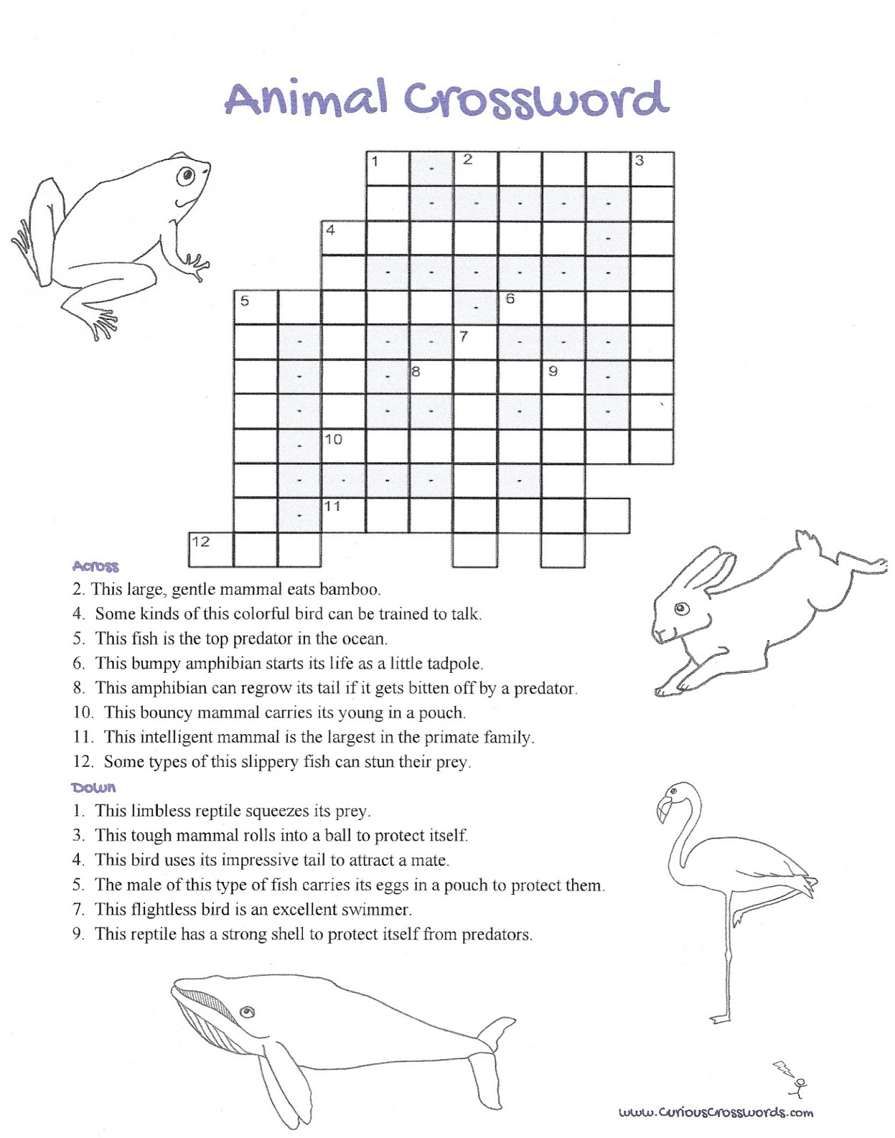 Curious Crosswords: Animal Crossword - Printable Crossword Animal