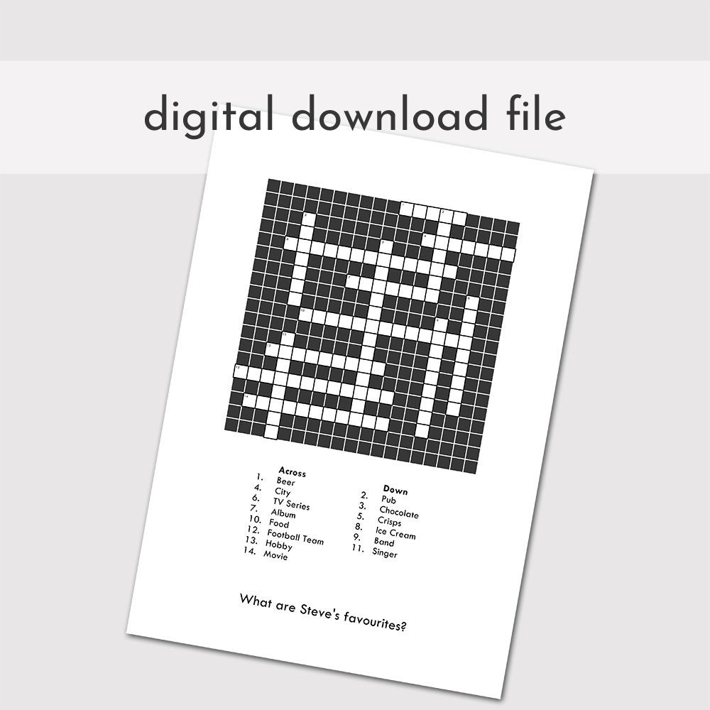 Custom Crossword Puzzle Printable Blank Crossword Digital | Etsy - Printable Blank Crossword Puzzles