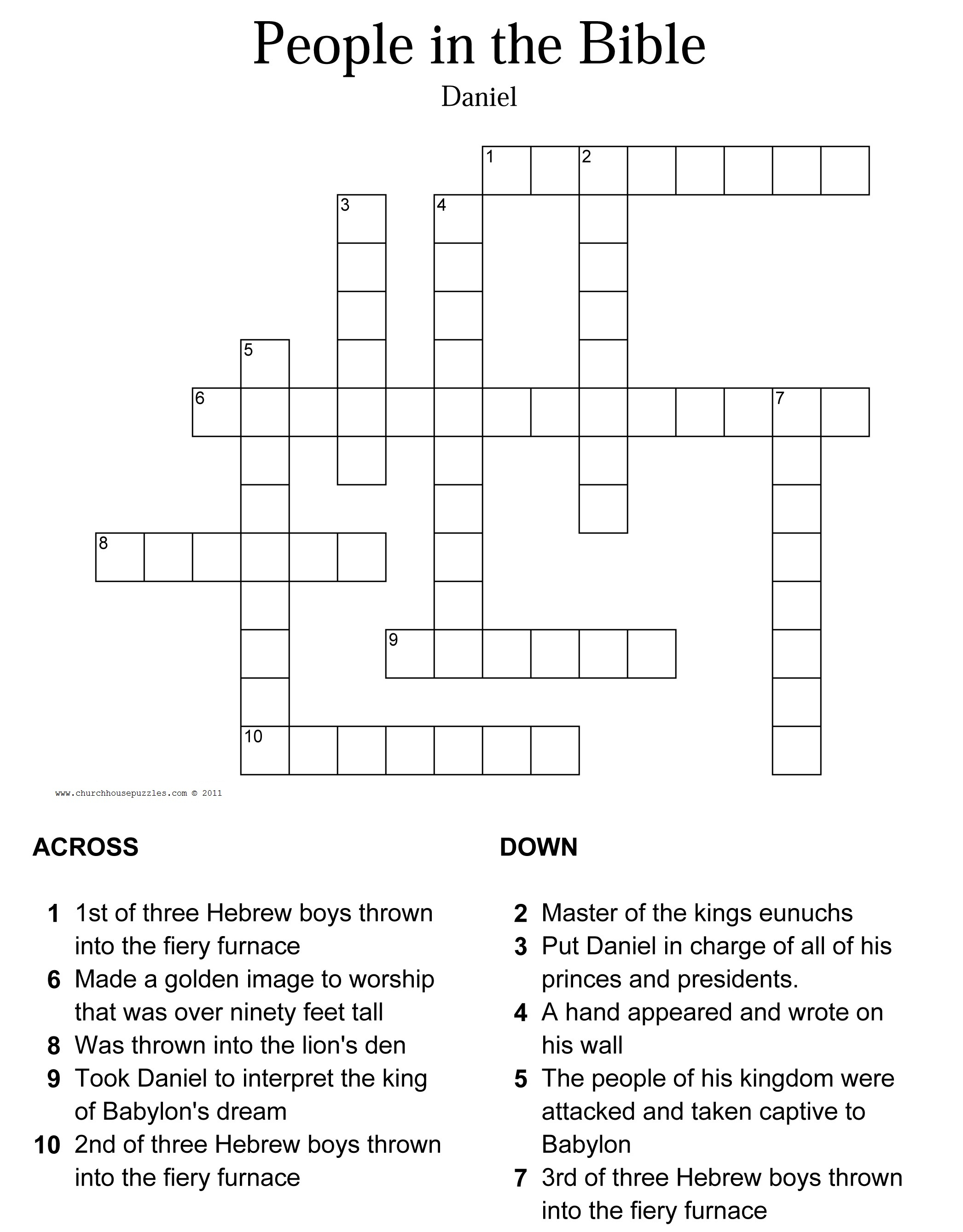 Daniel Crossword Puzzle - Printable Bible Puzzles