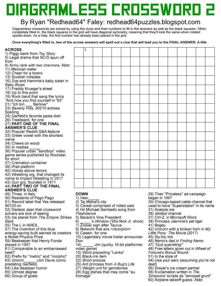 Diagramless Crossword Puzzles - Printable Patternless Crossword Puzzles