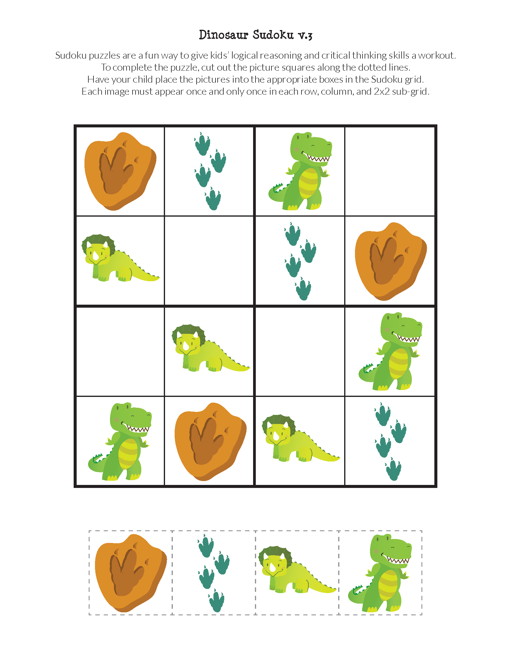 Dinosaur Sudoku Puzzles {Free Printables} - Gift Of Curiosity - Printable Dinosaur Puzzle