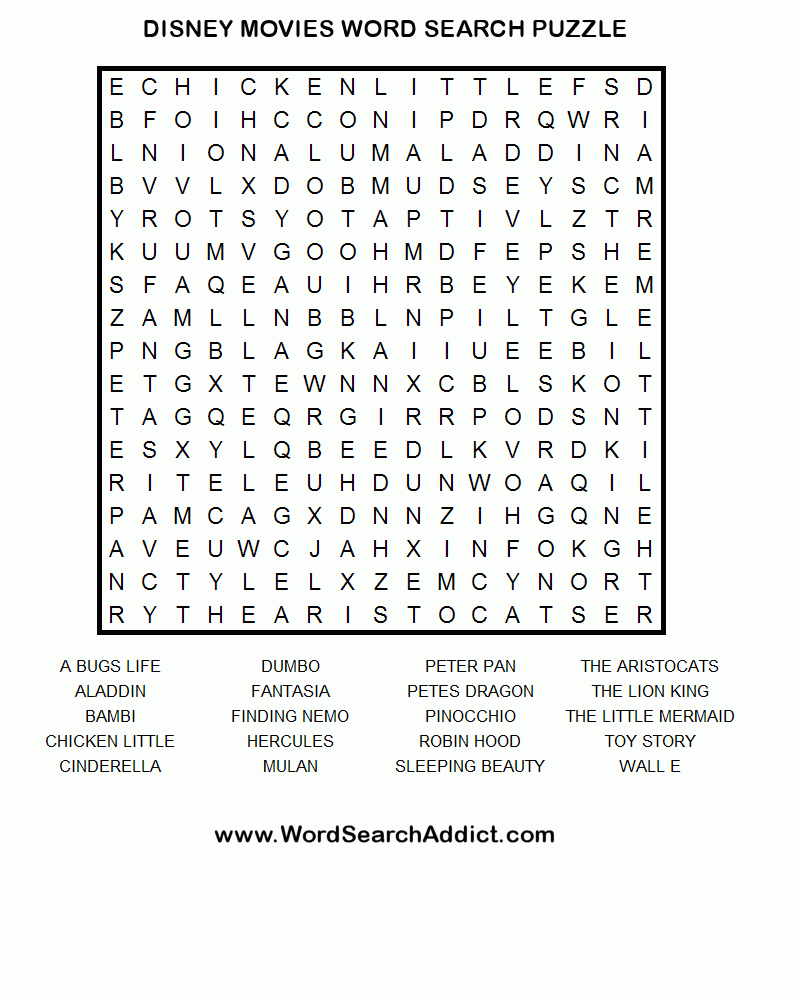 Disney Movies Word Search Puzzle | Addicted To Disney | Disney - Disney Crossword Puzzles Printable