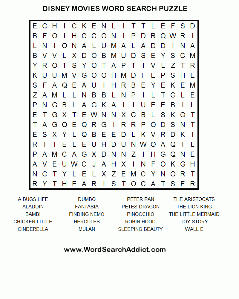 Disney Movies Word Search Puzzle | Addicted To Disney | Disney - Printable Reverse Crossword Puzzle