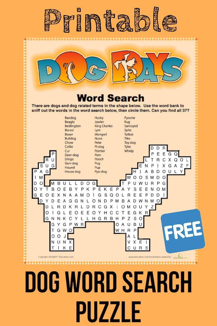 Dog Word Search | Education Activities | Learning Games, Dog Words - Printable Dog Puzzle