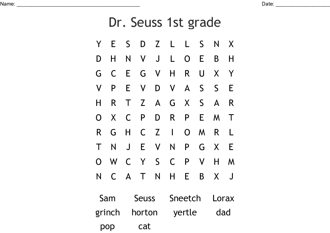 Dr. Seuss 1St Grade Word Search - Wordmint - Dr Seuss Crossword Puzzle Printable