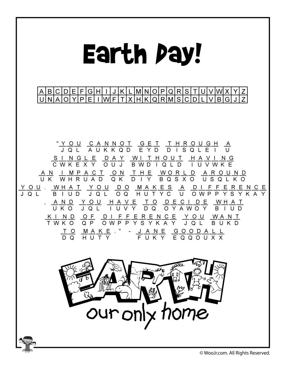 Earth Day Cryptogram Puzzle Solution | Class Decorations | Earth Day - Printable Cryptogram Puzzles With Answers