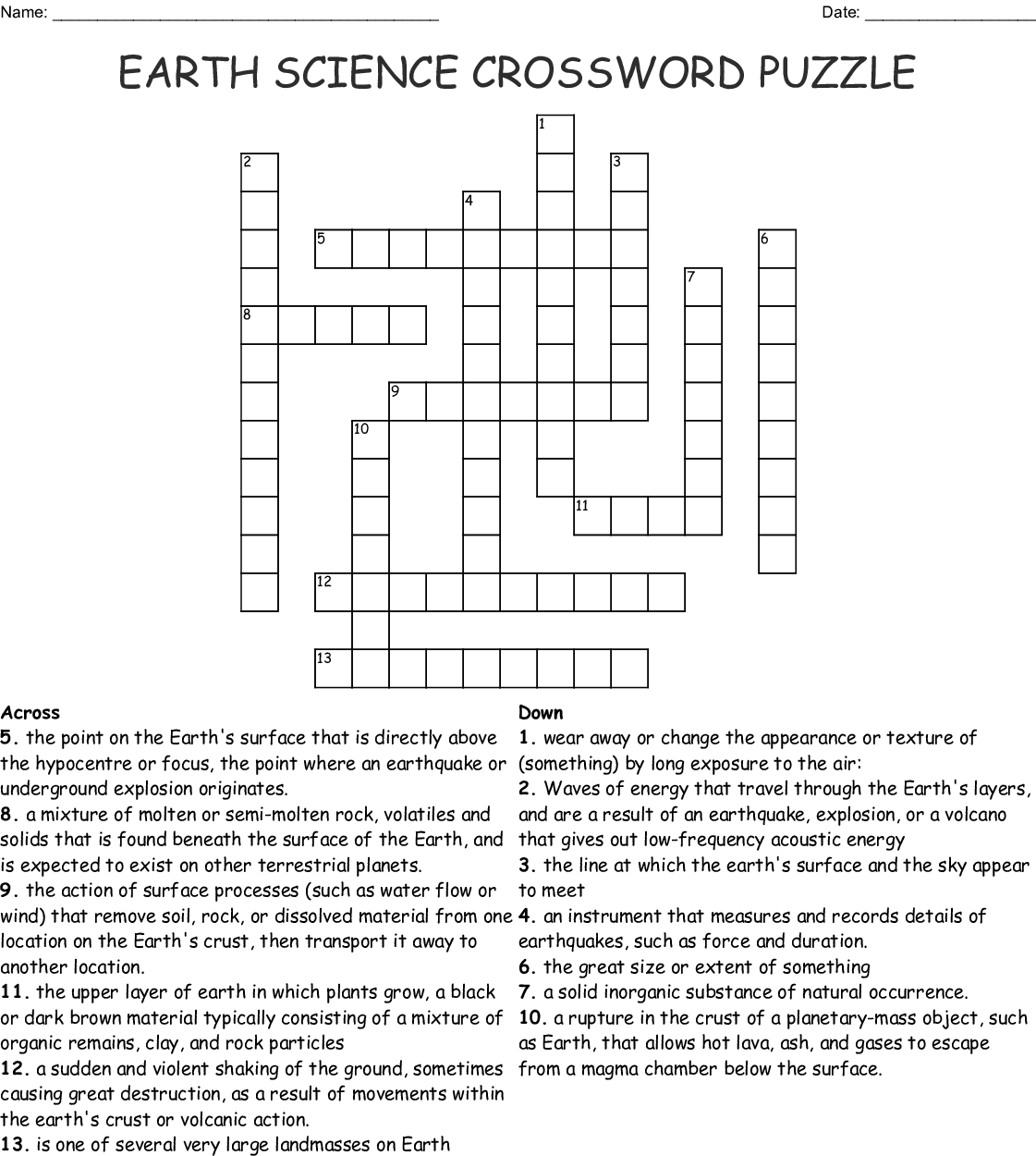 Science Crossword Puzzles Printable Printable Crossword Puzzles