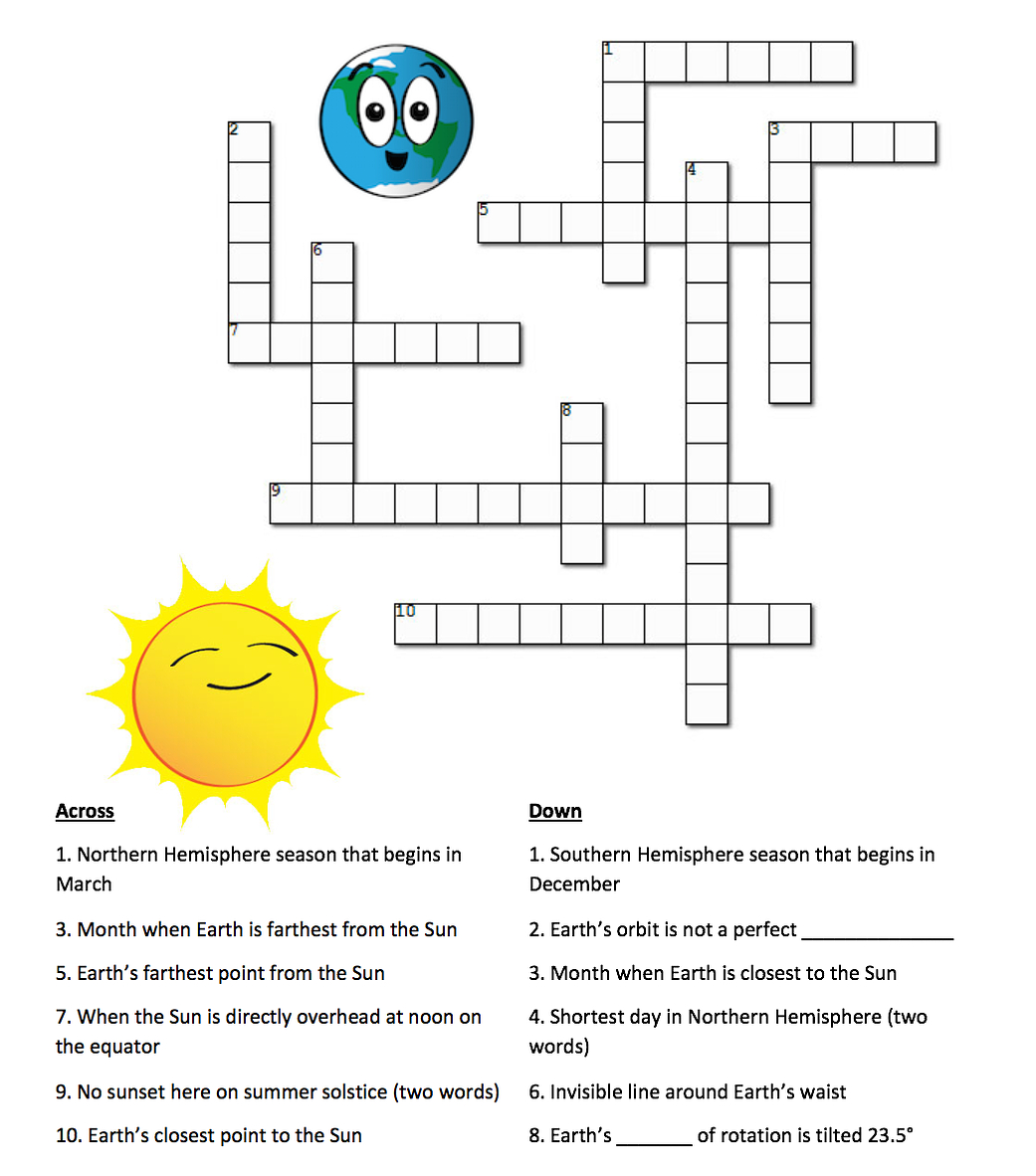 Earth&amp;#039;s Seasons And The Sun: A Crossword Puzzle | Nasa - Printable Sun Crossword
