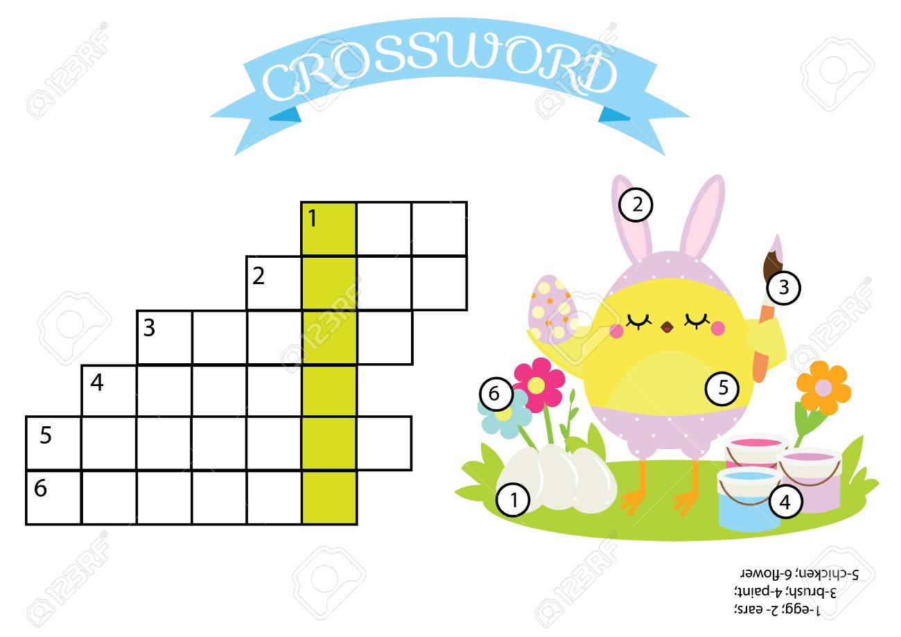 Easter Activity. Educational Children Game. Crossword With Answer - Printable Puzzle For Toddlers