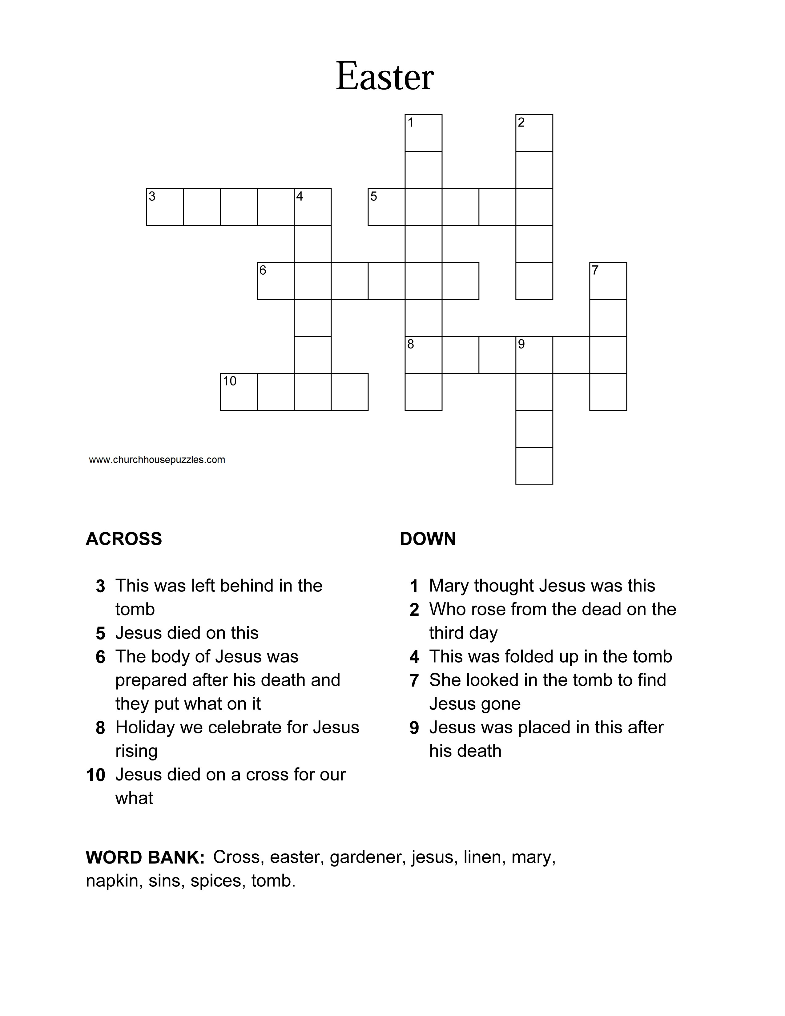 Easter Crossword Puzzle - Printable Crossword Easter