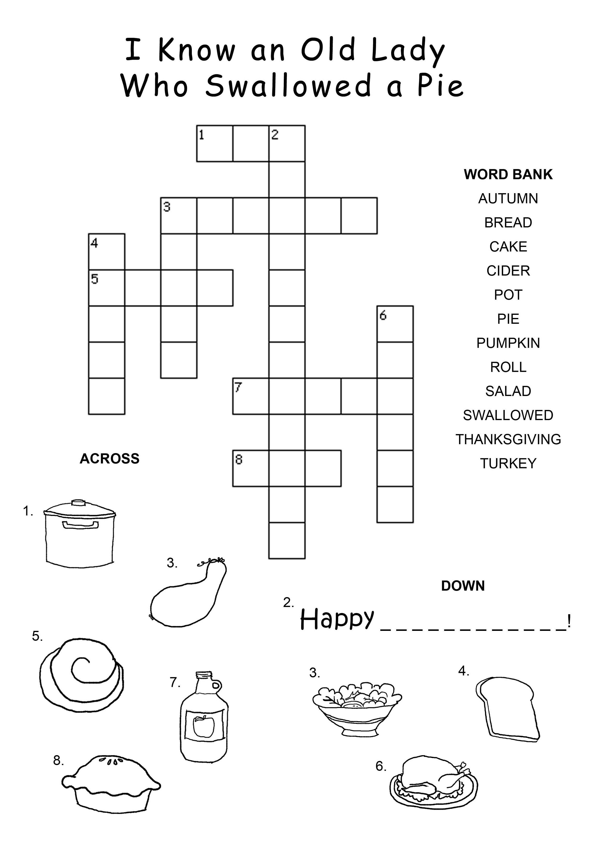 Easy-Crossword-Puzzles-For-Kids-Happy | Ot Fun | Thanksgiving - Crossword Puzzles For Kindergarten Free Printable