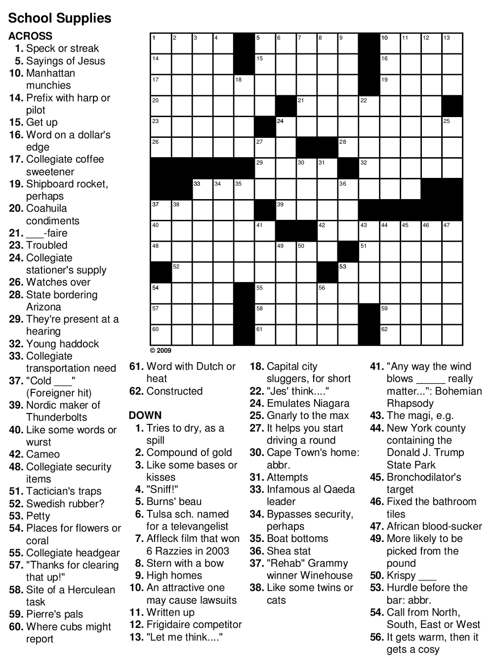 Printable Crossword Puzzles For Senior Citizens Printable Crossword