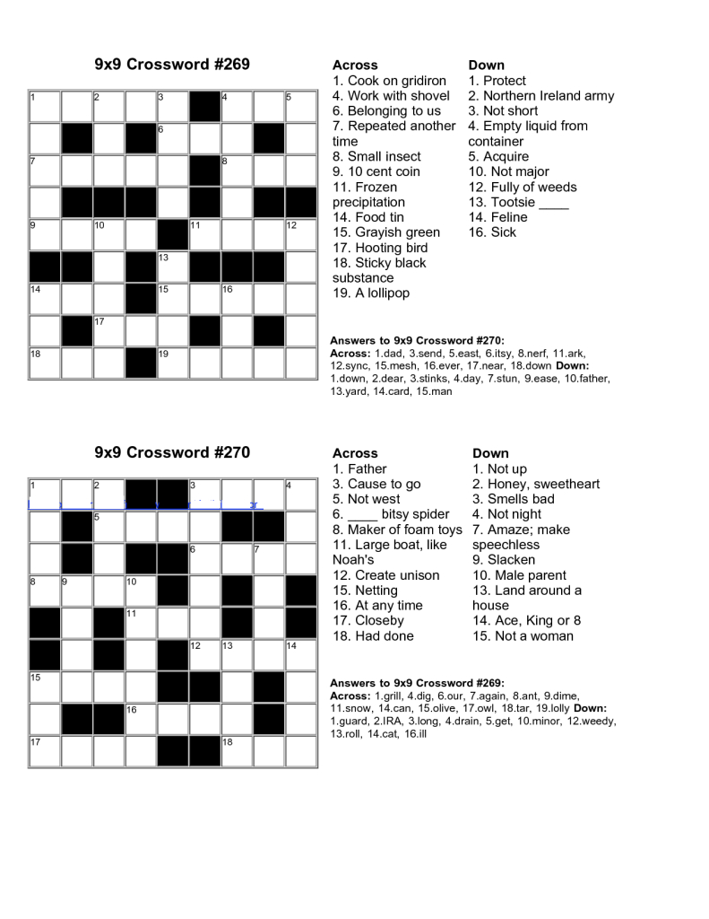 Easy Kids Crossword Puzzles | Kiddo Shelter | Educative Puzzle For - Crossword Puzzle Easy Printable With Answer