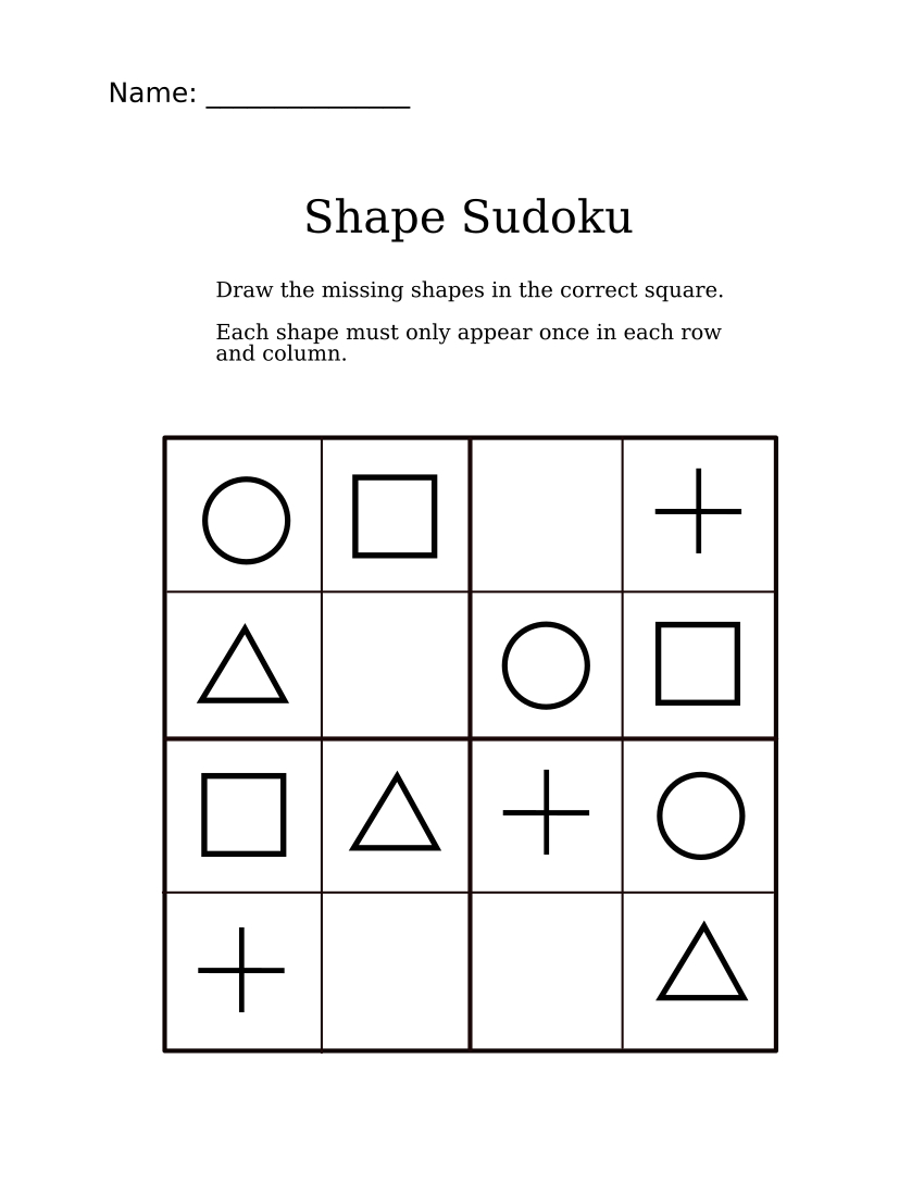 Easy Shapes Sudoku For Kindergarteners | Sudoku For Littles | Sudoku - Printable Puzzle Games Pdf