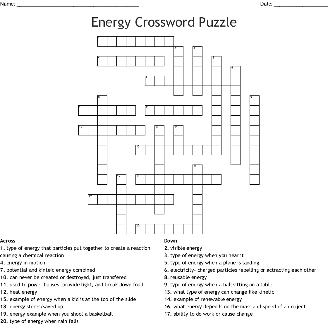 Printable Energy Puzzle Printable Crossword Puzzles Printable Energy Puzzle Printable Crossword Puzzles