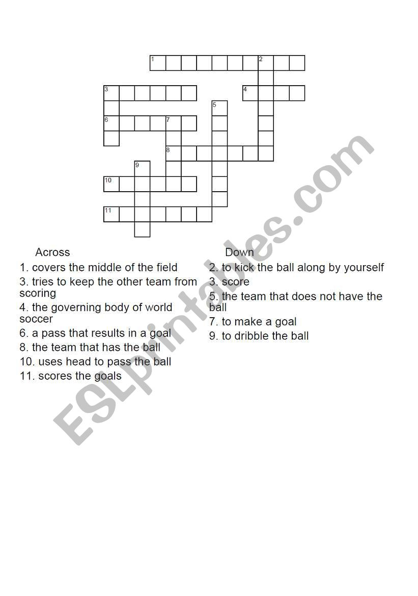 English Worksheets: Football Crossword Puzzle - Football Crossword Puzzle Printable