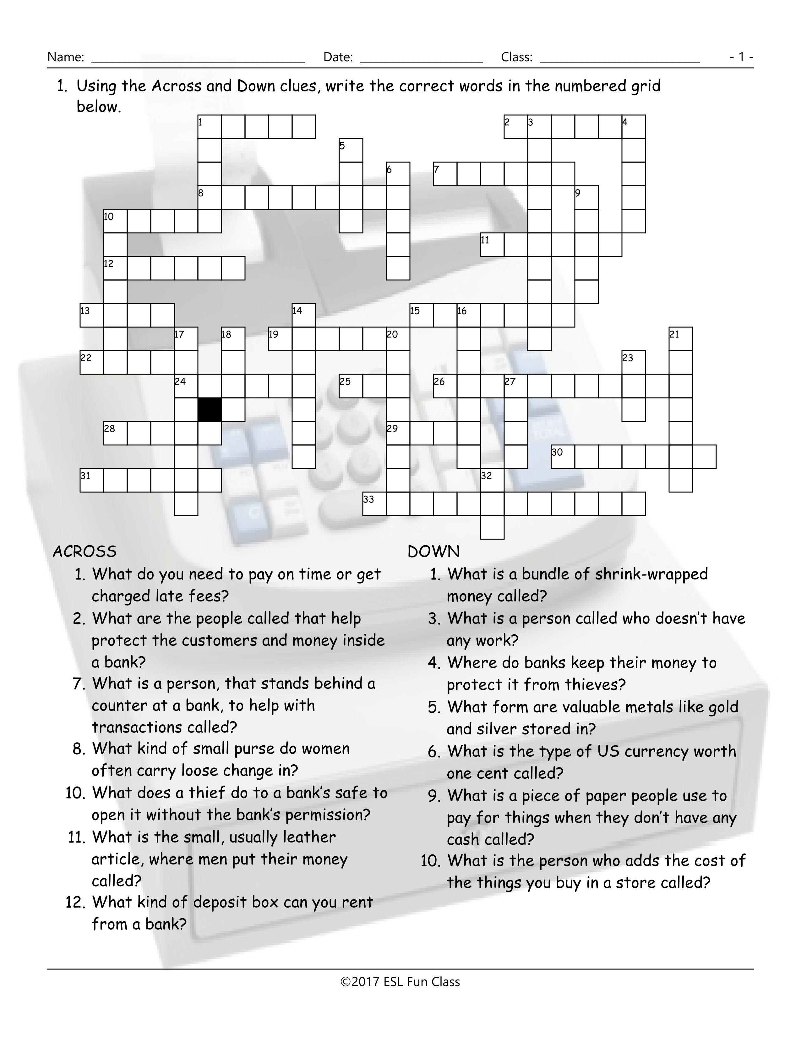 Enjoyable Esl Printable Crossword Puzzle Worksheets With Pictures - Printable Esl Puzzles