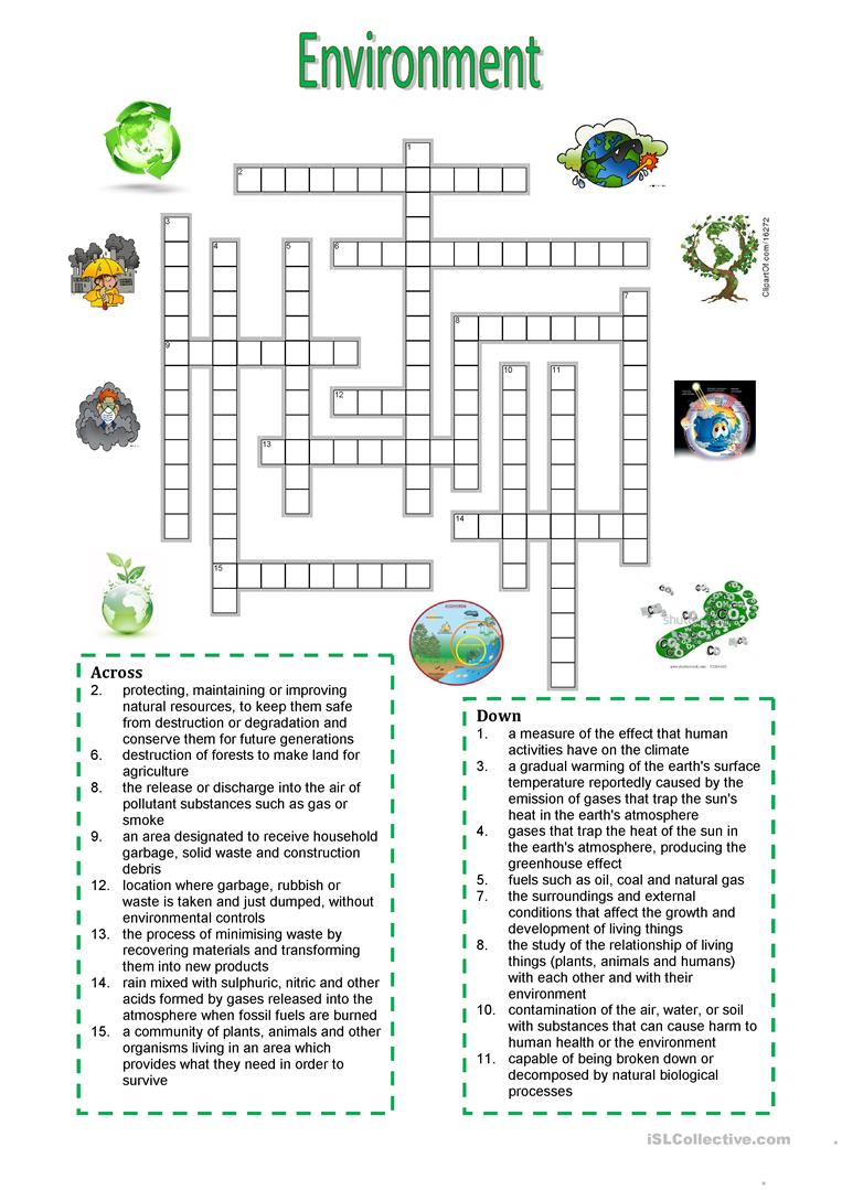 Environment - Crossword Puzzle Worksheet - Free Esl Printable - Free Printable Reading Crossword Puzzles