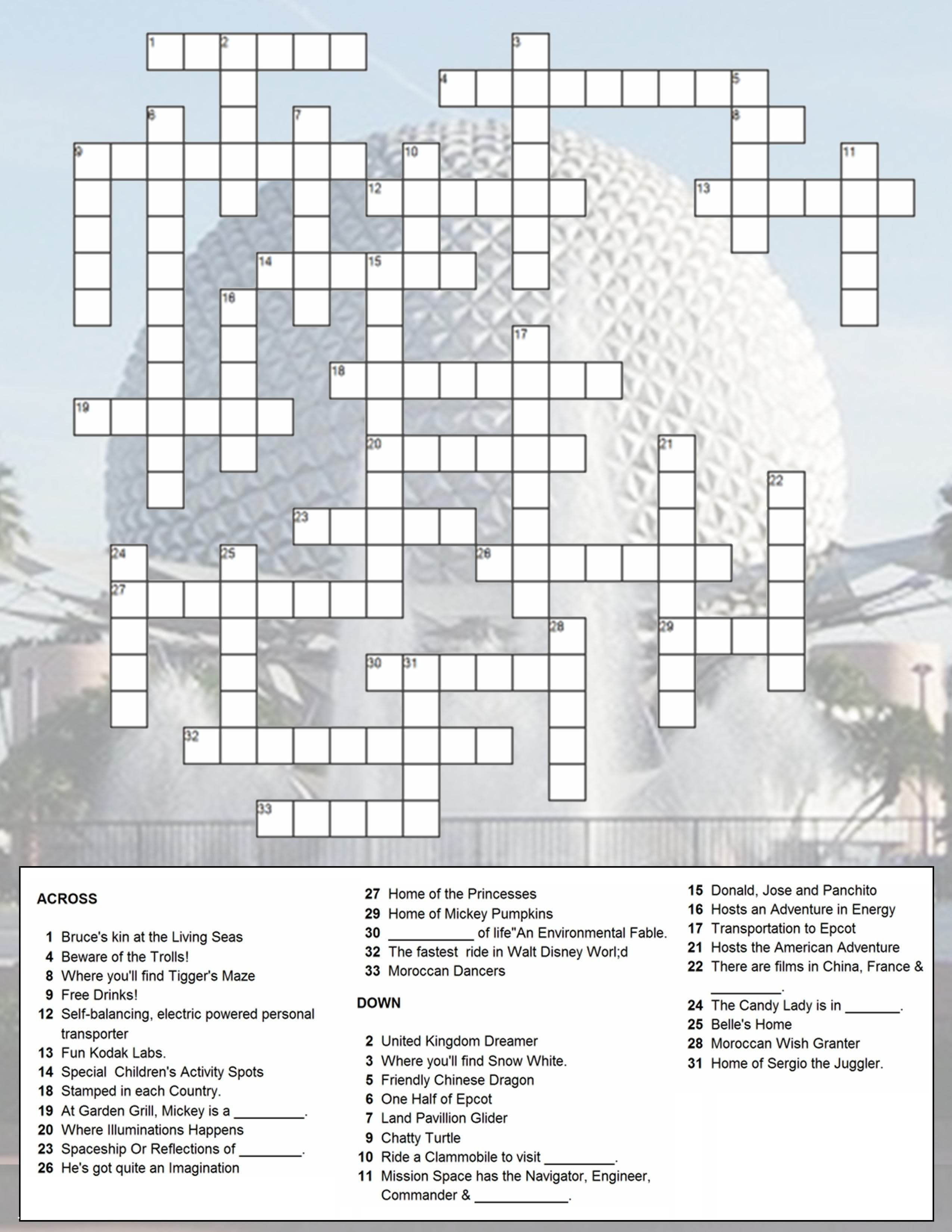 Epcot Crossword Puzzle | Just Because You Have A Fast Passdoesn&amp;#039;t - Printable Crossword Disney
