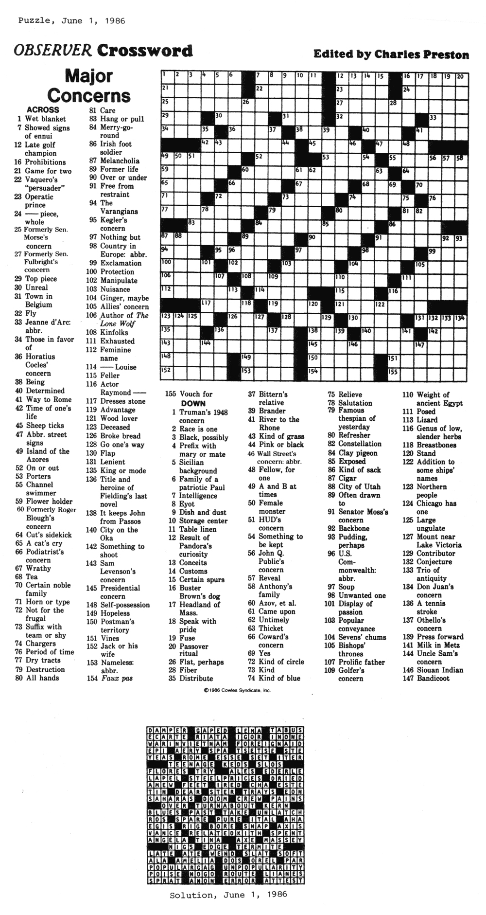 Printable Eugene Sheffer Crossword Printable Blank World