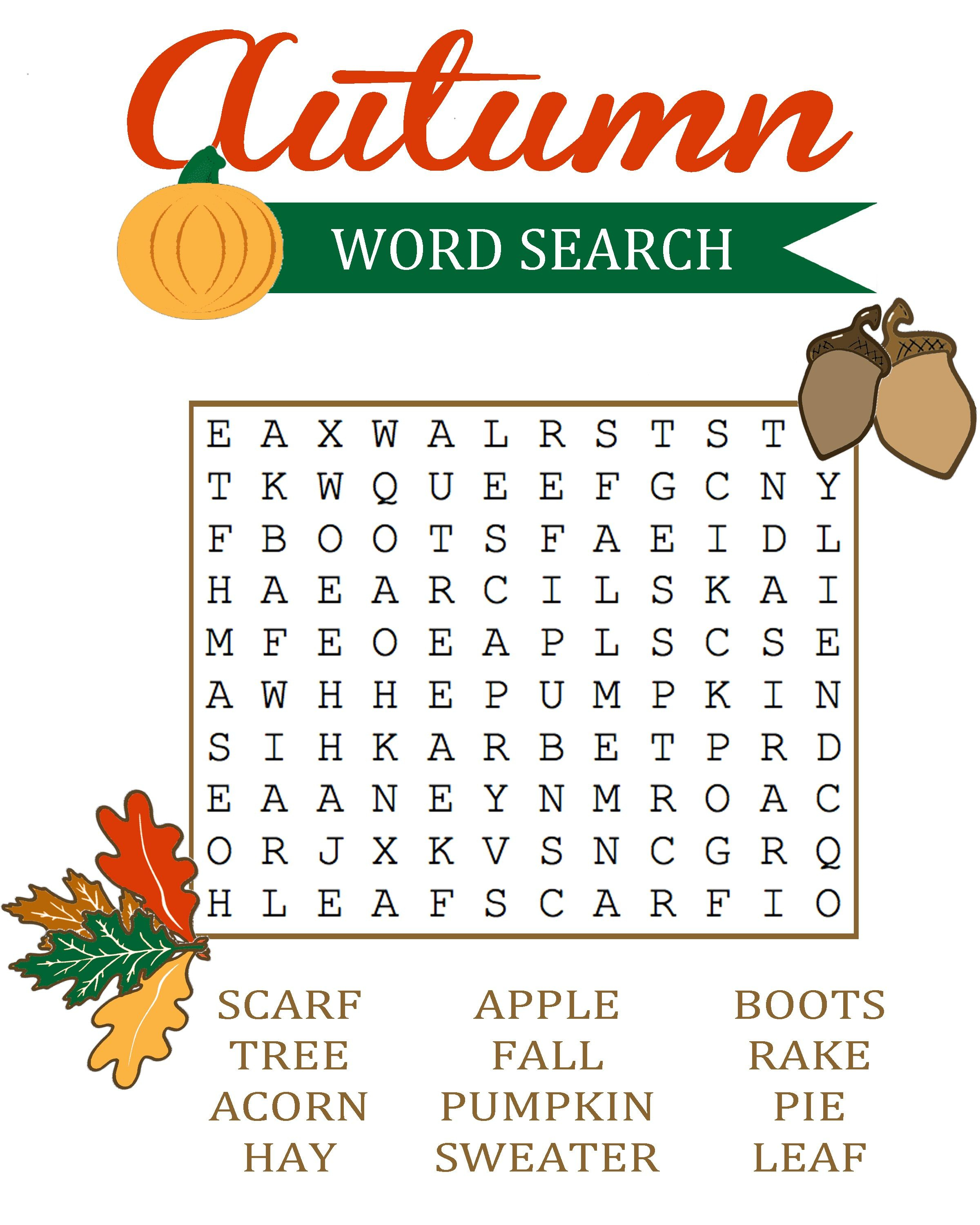 Fall Word Search For Brain Training | Educative Puzzle For Kids - Printable Drop Quote Puzzles