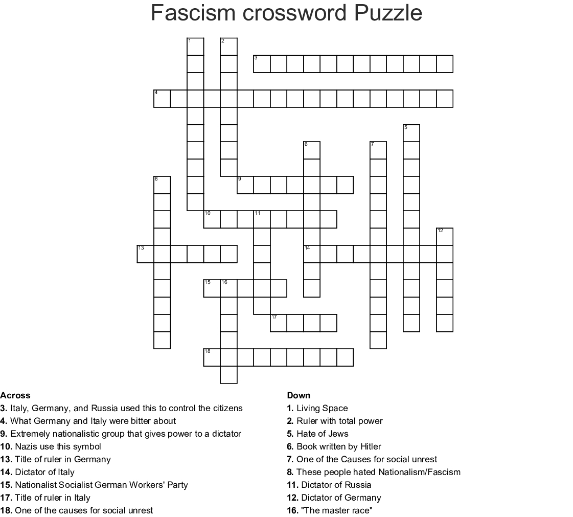 Fascism Crossword Puzzle Crossword - Wordmint - Free Printable Italian Crossword Puzzles