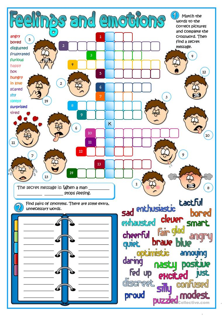 Feeling And Emotions Worksheet - Free Esl Printable Worksheets Made - Feelings Crossword Puzzle Printable