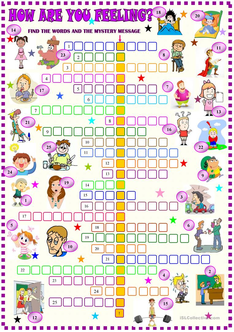 Feelings And Emotions Crossword Worksheet - Free Esl Printable - Printable Feelings Puzzle