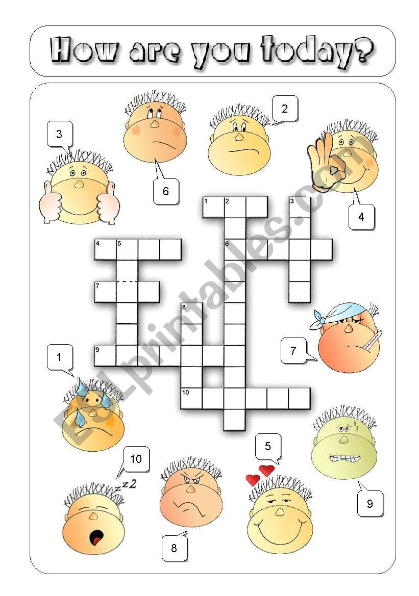 Feelings Crossword - Esl Worksheetalenka - Printable Feelings Puzzle