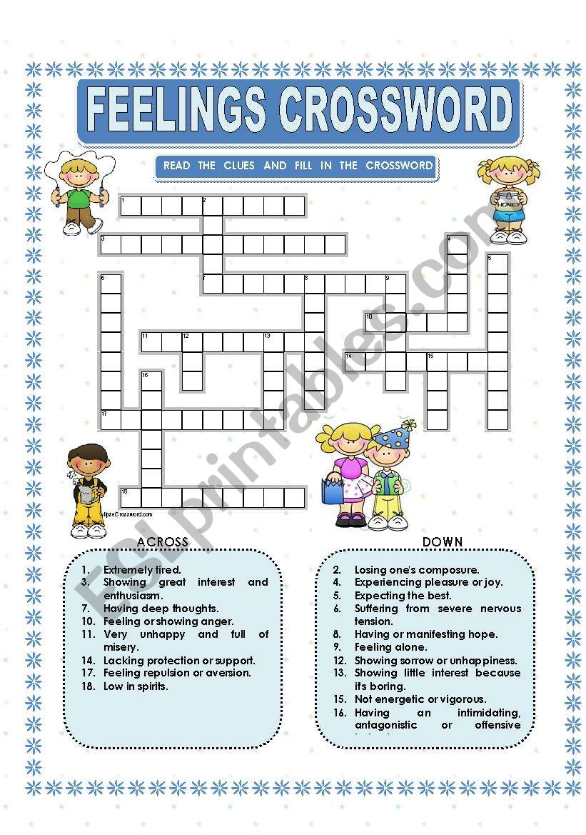 Feelings - Crossword - Esl Worksheetmacomabi - Printable Feelings Puzzle