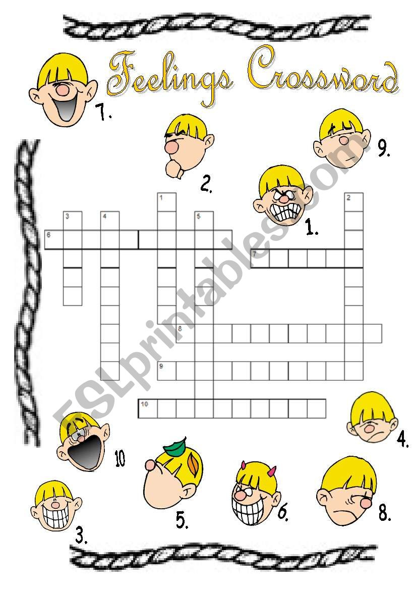 Feelings Crossword Puzzle B/w Version Included! + Answer Key - Esl - Feelings Crossword Puzzle Printable