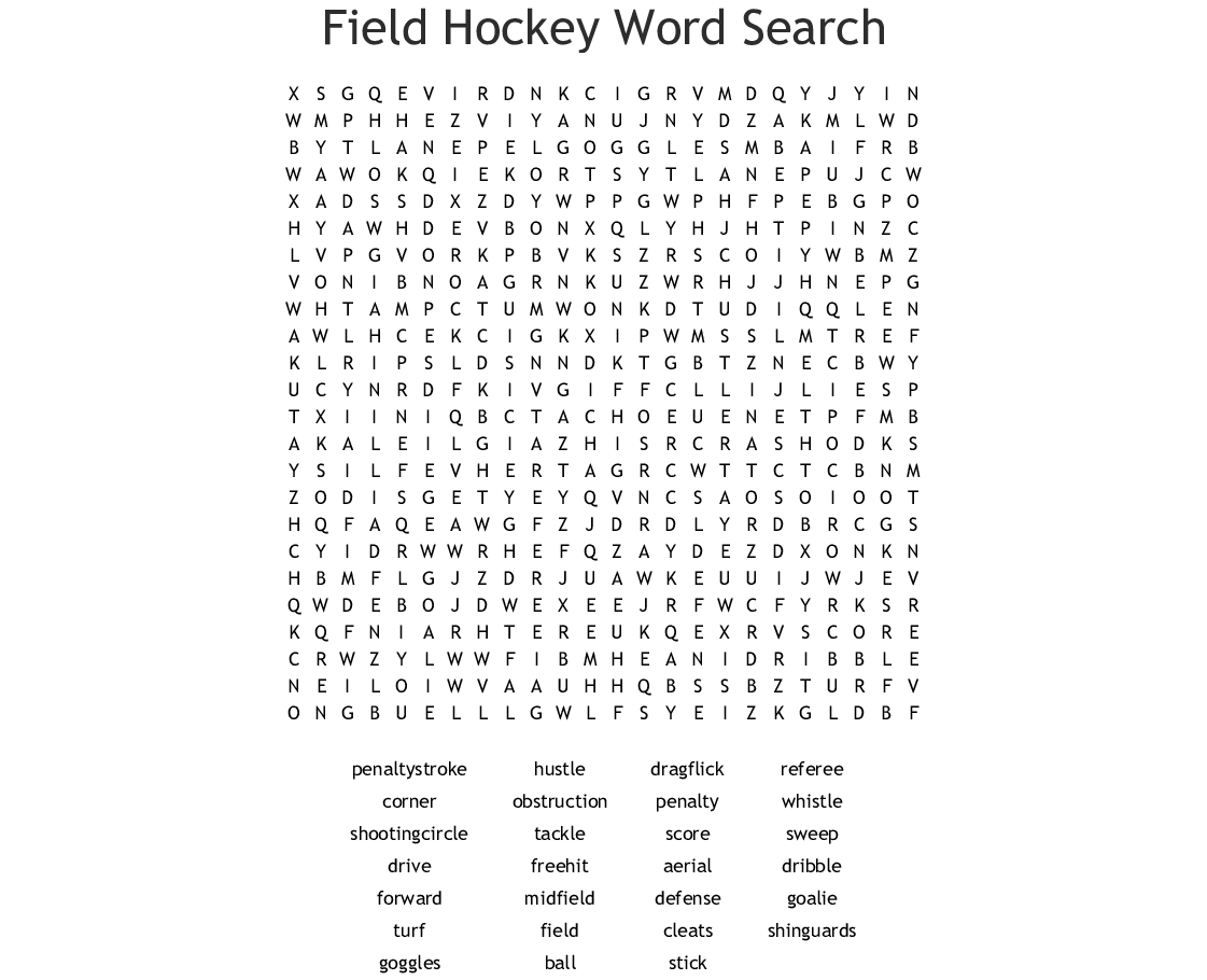 Field Hockey Word Search - Wordmint - Printable Hockey Crossword