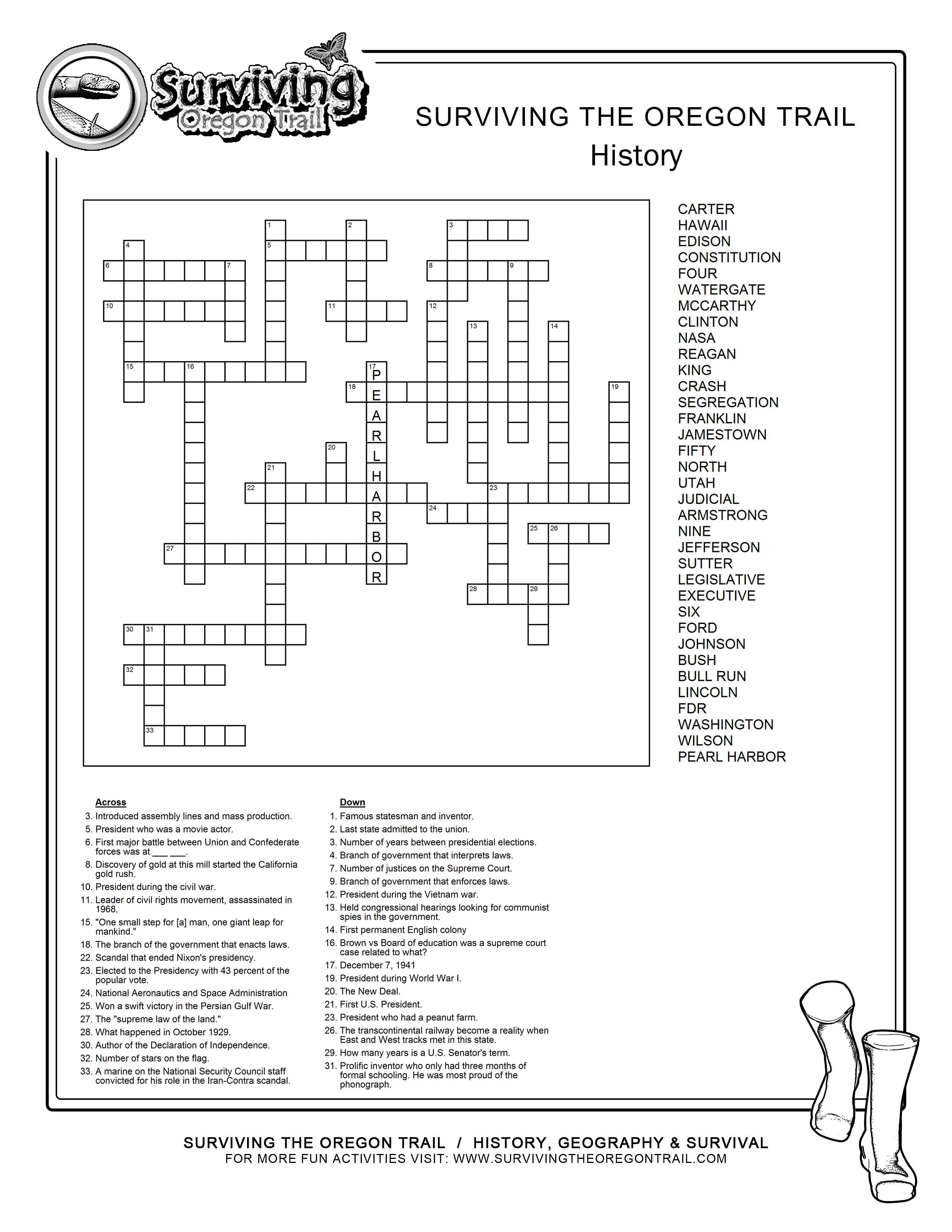 Fill Free To Save This Historical Crossword Puzzle To Your Computer - History Crossword Puzzles Printable