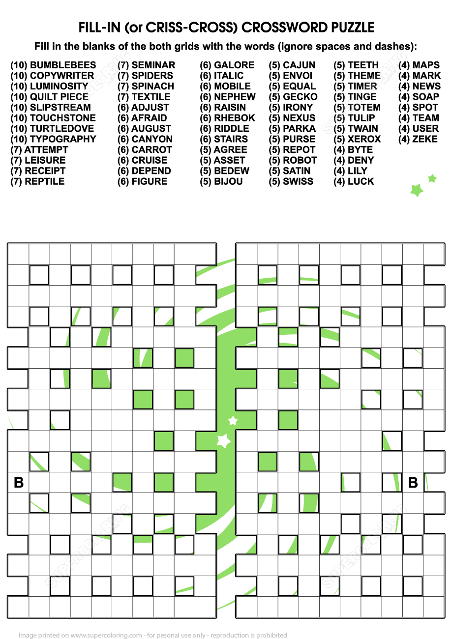 Fill In Crossword Criss-Cross Puzzle | Free Printable Puzzle Games - Printable Crossword Fill In Puzzles