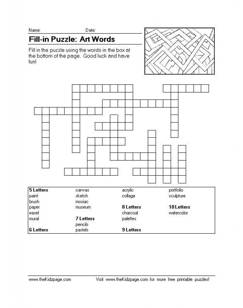 Fill-In Puzzle: Art Words - Free Printable Learning Activities For - 9 Letter Word Puzzle Printable