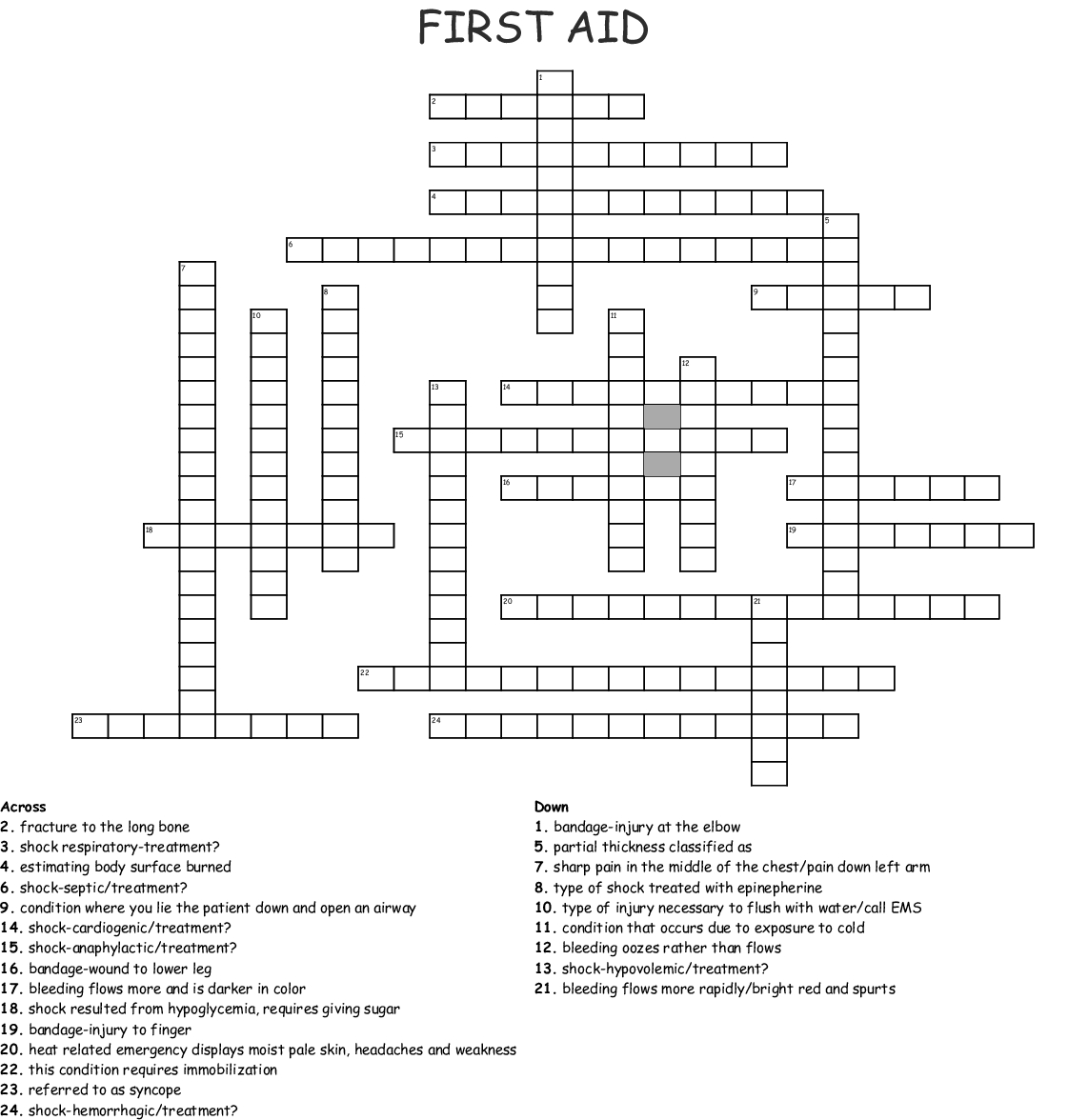 First Aid Crossword - Wordmint - Printable Crossword Puzzle First Aid